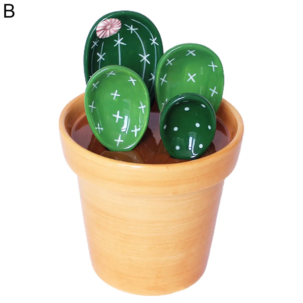 1 Set Schöne Kaktusform Messlöffel klares Maßstab Multifunktionaler Keramik -Lebensmittel -Löffel Küche Gadget-B